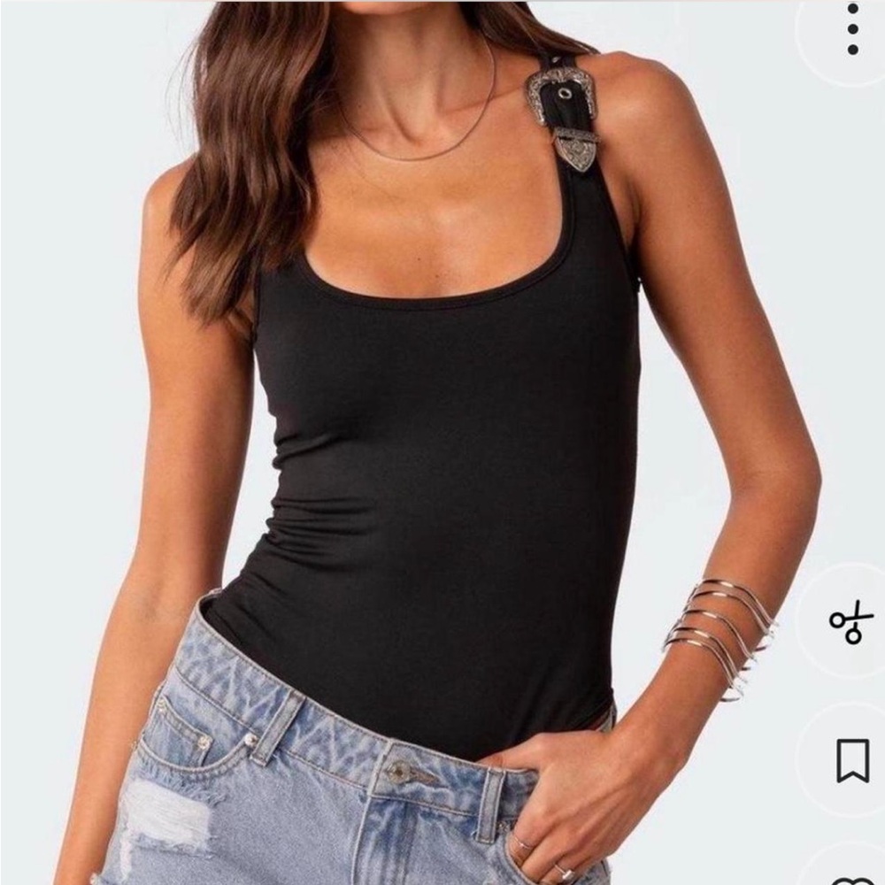 Edikted Black Bodysuit with Buckle Accent